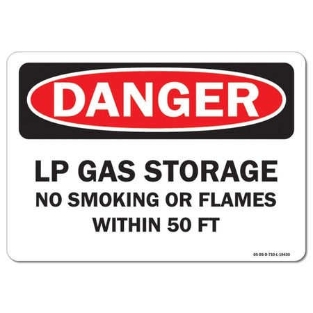 OSHA, LP Gas Storage No Smoking Or Flames W/-in 50 FT., 5in X 3.5in, 3.5 W, 5 L, Landscape